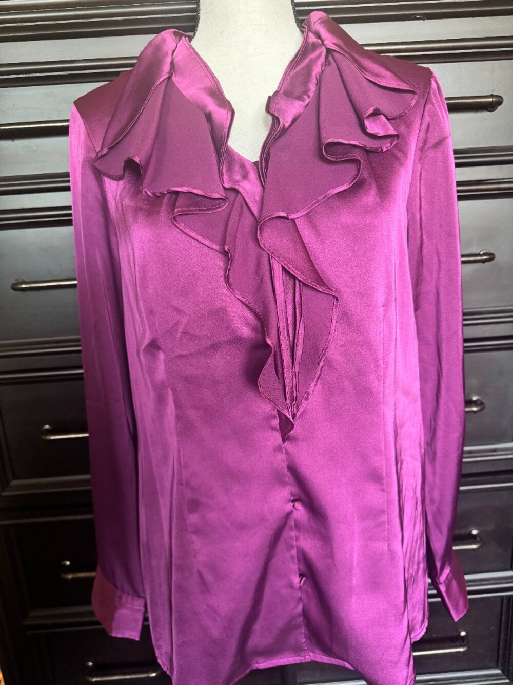 Dennis Basso Silky Purple Magenta Blouse Top LS Sz S Excellent!